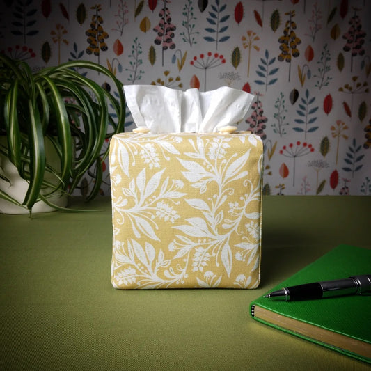 Cube Fabric Tissue Box Cover - Wildflowers on Yellow