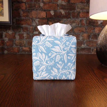 Cube Fabric Tissue Box Cover - Wildflowers on Light Blue