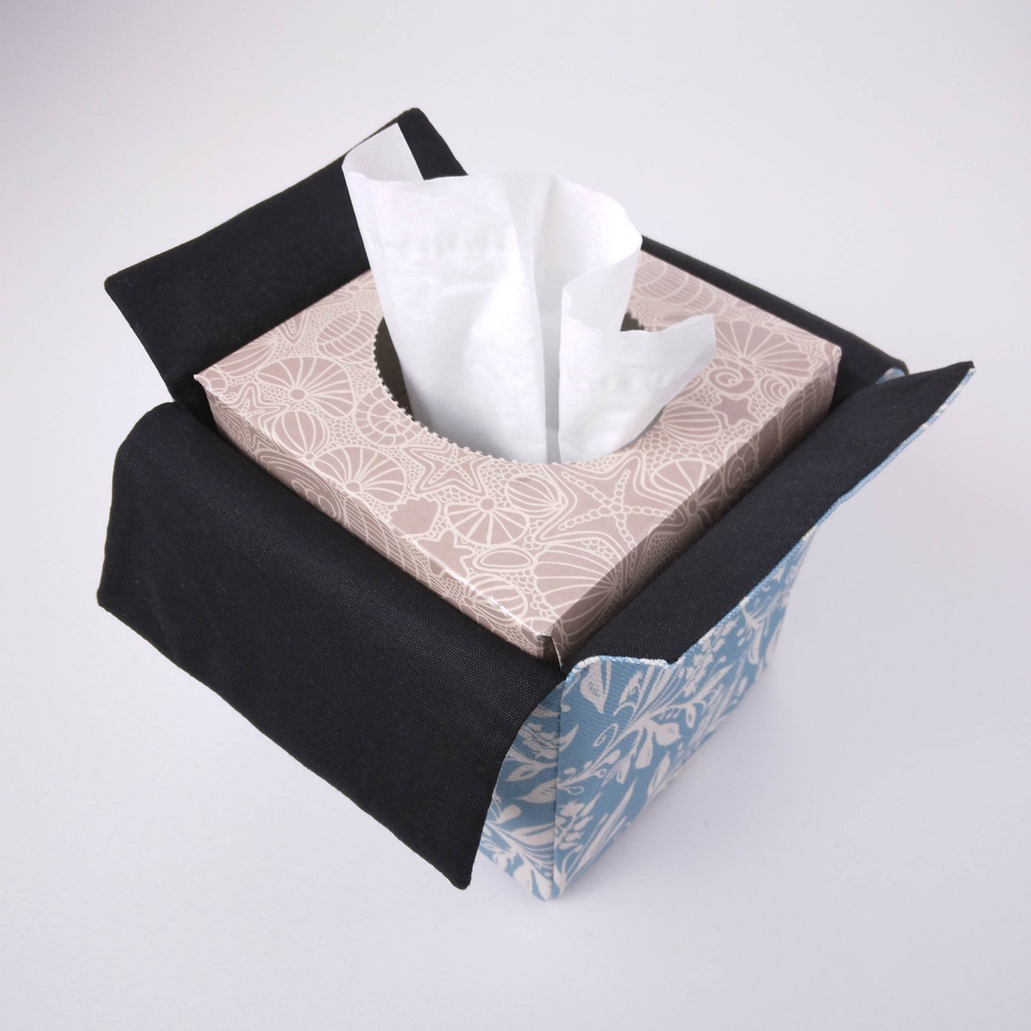 Cube Fabric Tissue Box Cover - Wildflowers on Light Blue