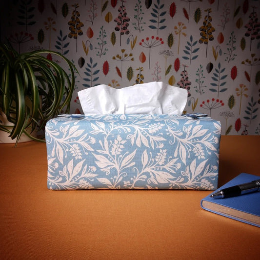 Rectangular Fabric Tissue Box Cover - Wildflowers on Light Blue