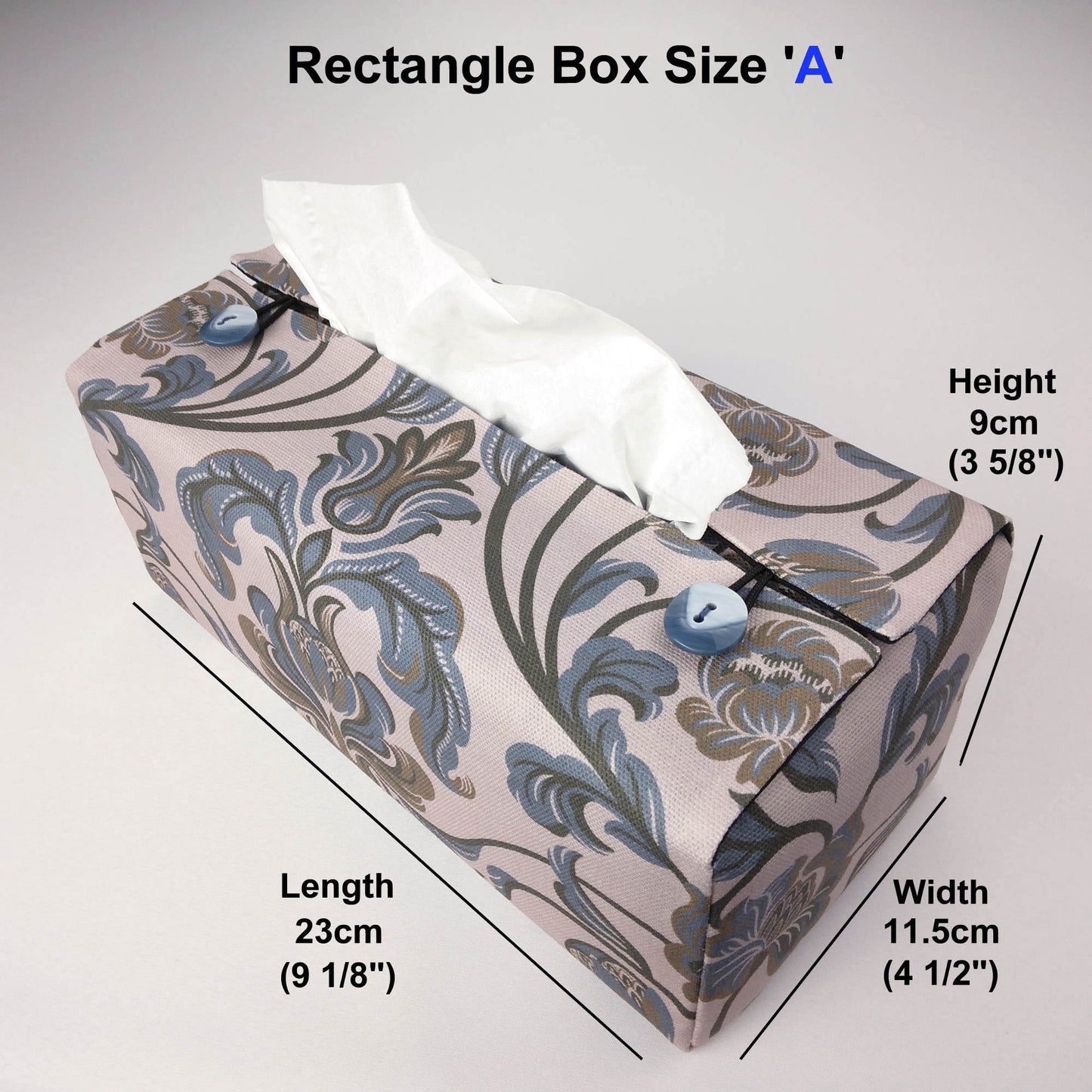 Cotton rectangle tissue box cover with product details