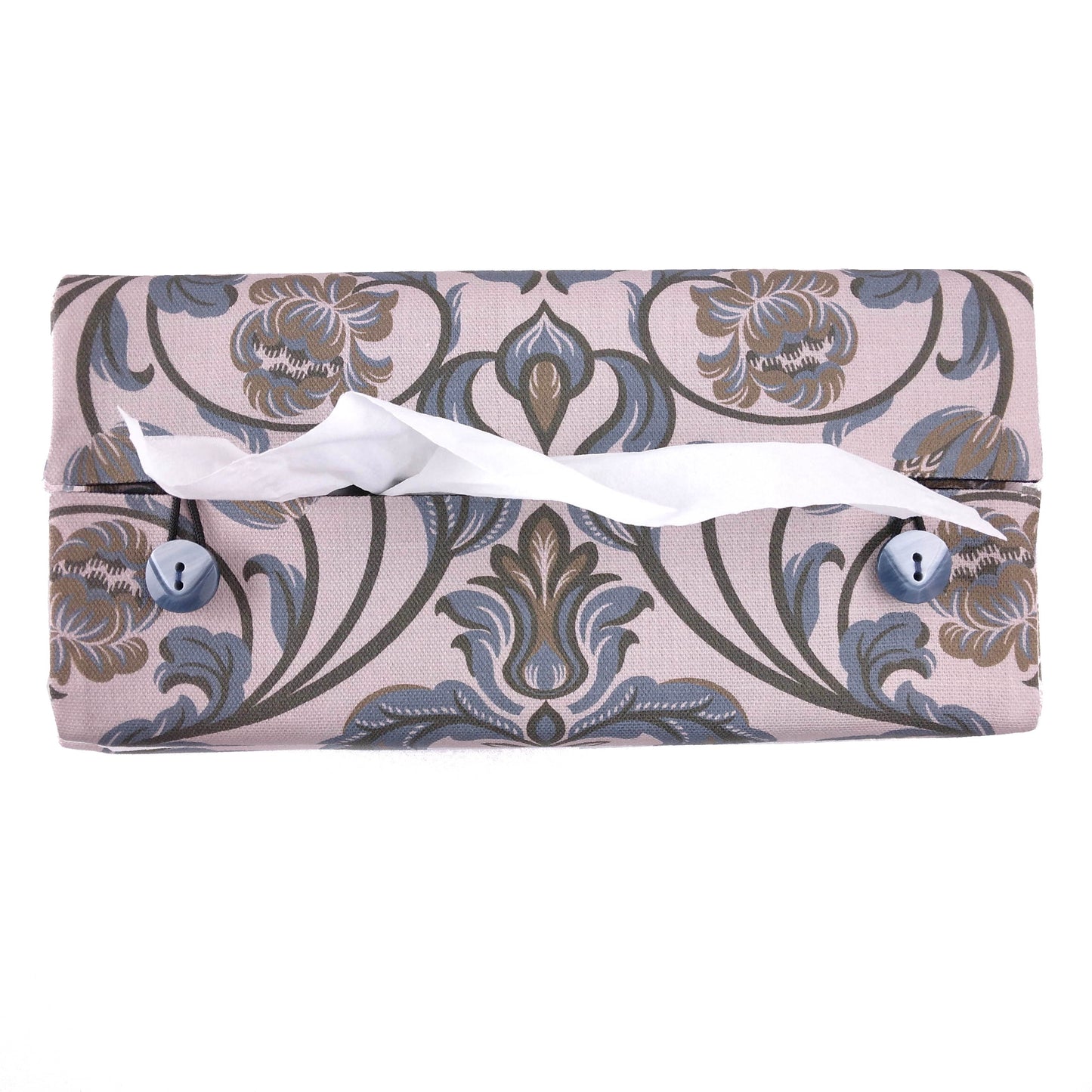 Top view of cotton rectangle tissue box cover with buttons