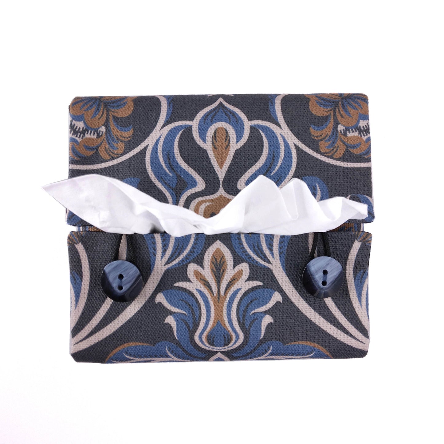Top view of square tissue box cover with buttons