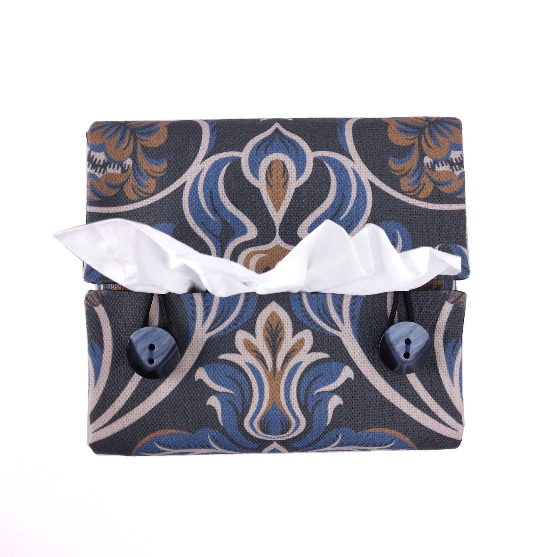 Top view of square tissue box cover with buttons