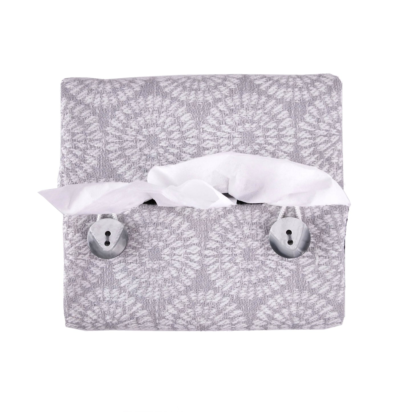Top view of square tissue box cover with buttons