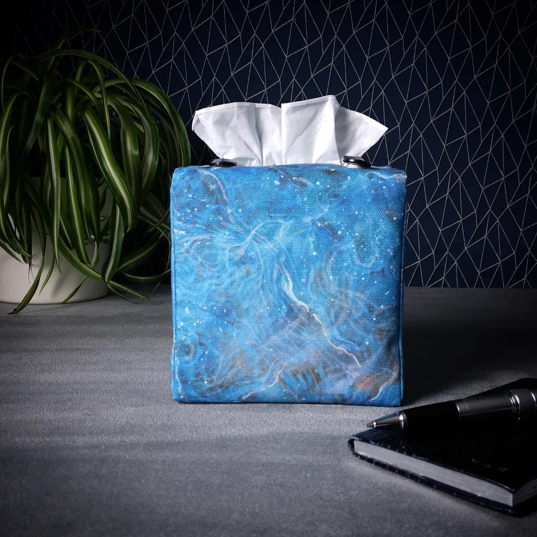 Cube Fabric Tissue Box Cover - Dark Blue Nebula Print