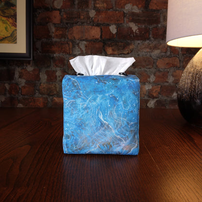 Cube Fabric Tissue Box Cover - Dark Blue Nebula Print