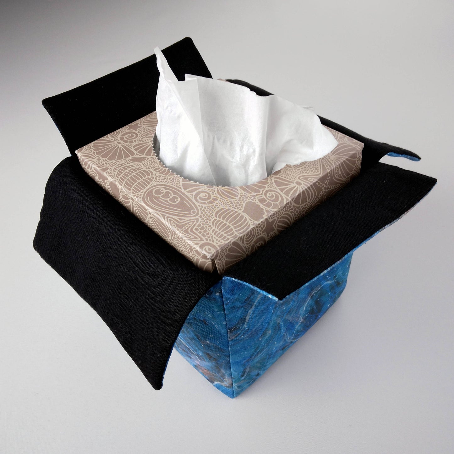 Cube Fabric Tissue Box Cover - Dark Blue Nebula Print
