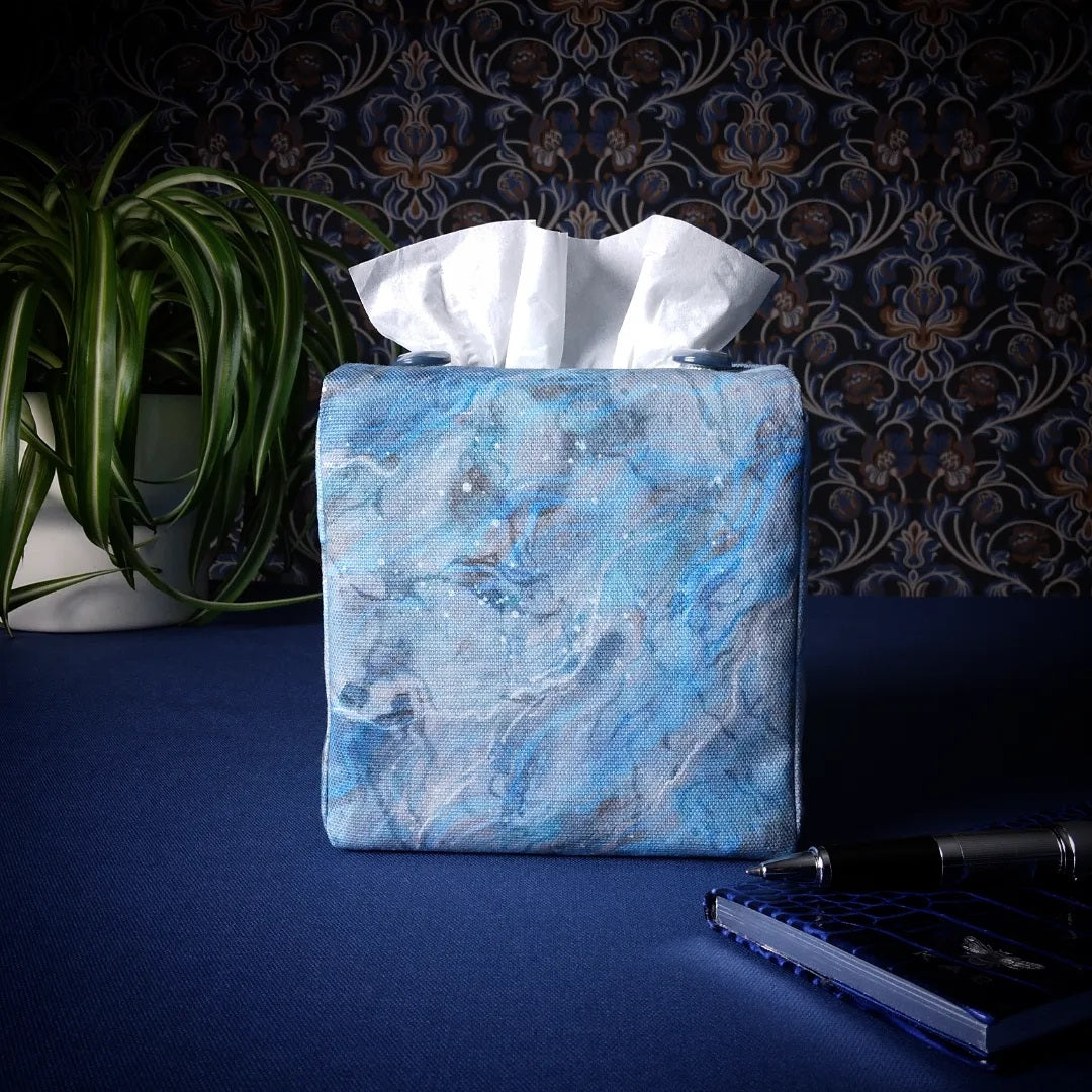 Cube Fabric Tissue Box Cover - Light Blue Nebula Print