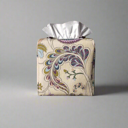 Square tissue box cover with multi colour floral pattern