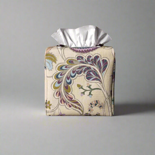 Square tissue box cover with multi colour floral pattern