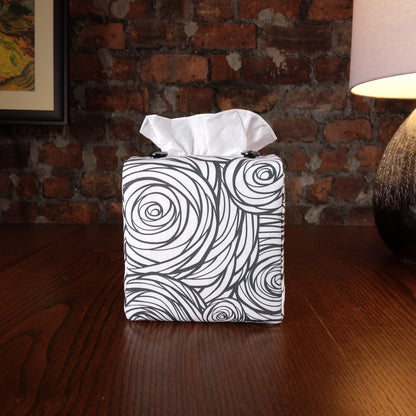 Cube Fabric Tissue Box Cover - Black & White Roses