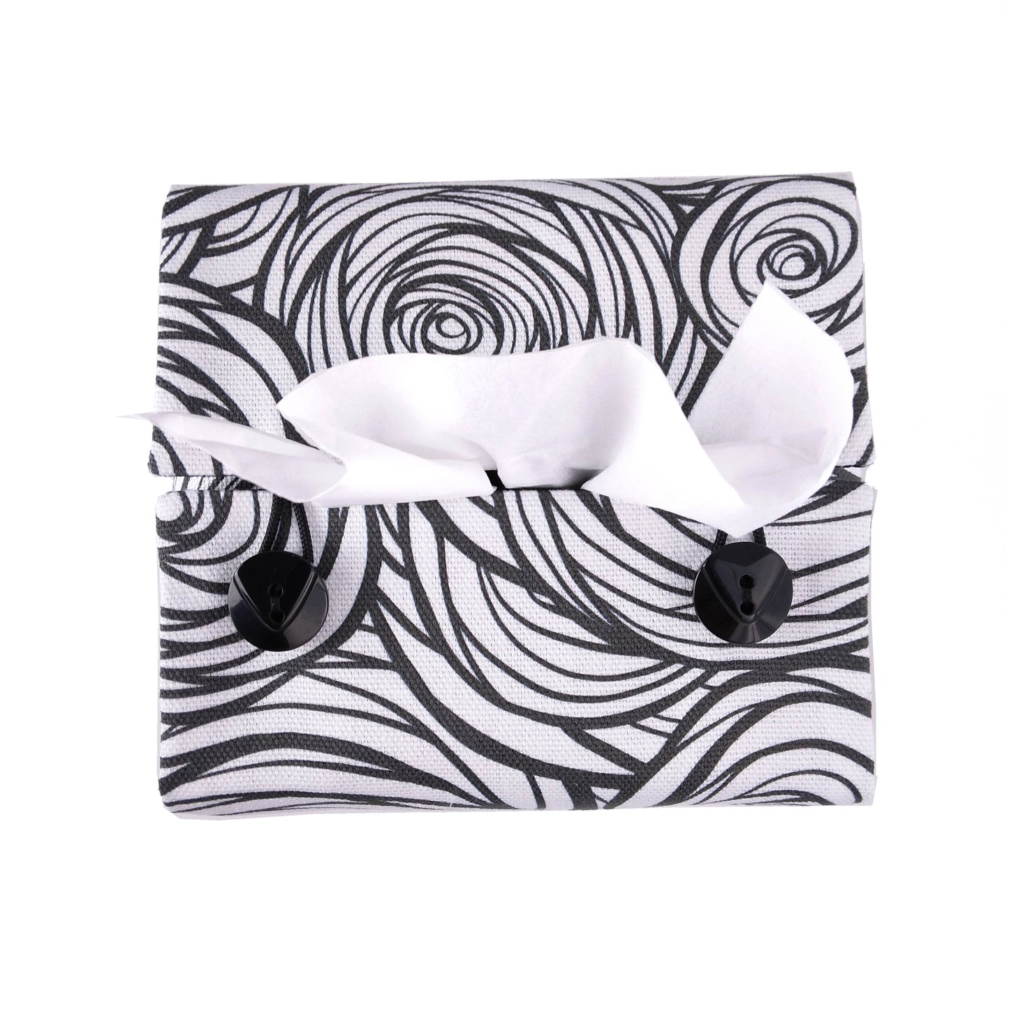 Cube Fabric Tissue Box Cover - Black & White Roses