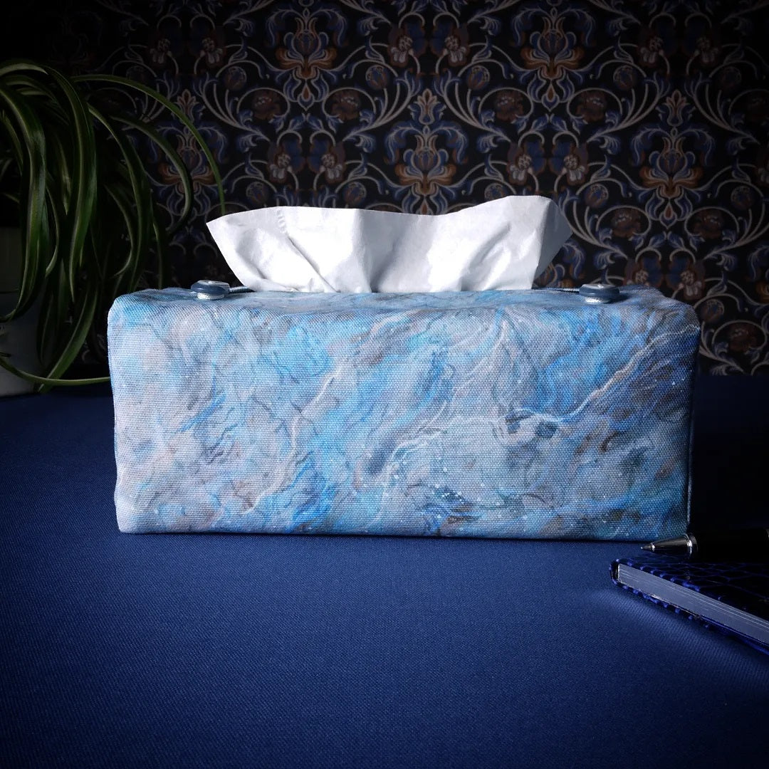 Rectangular Fabric Tissue Box Cover - Light Blue Nebula Print