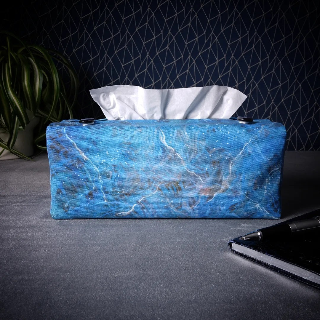Rectangular Fabric Tissue Box Cover - Dark Blue Nebula Print