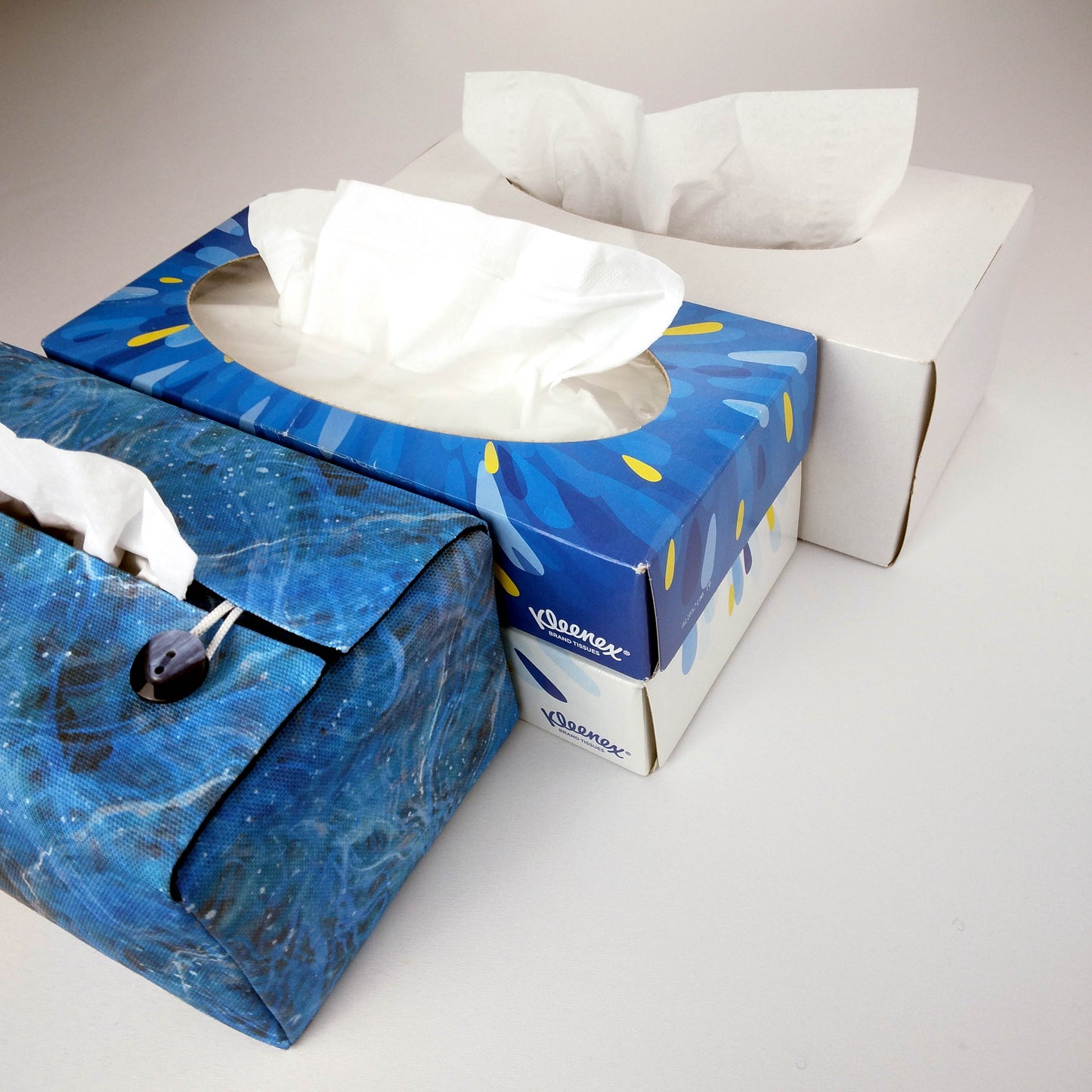 Rectangular Fabric Tissue Box Cover - Dark Blue Nebula Print
