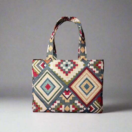 Mini tote bag with multi-colour diamond design