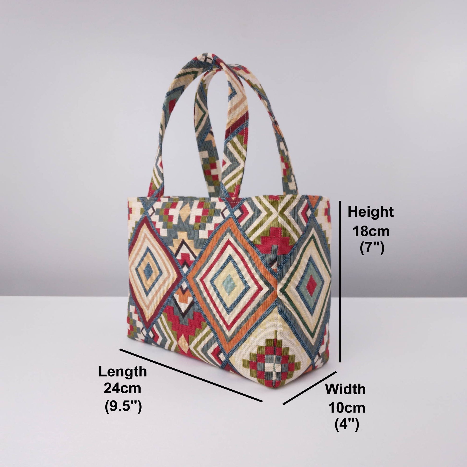 Mini tote bag with multi-colour diamond design