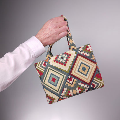 Mini tote bag with multi-colour diamond design