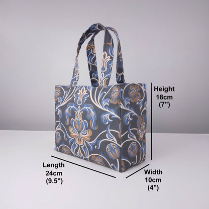 Mini tote bag with product details