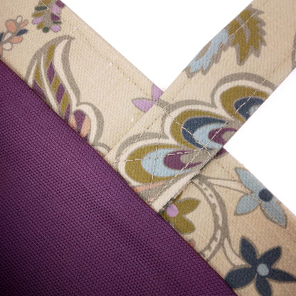 Close up view of a mini tote bag exterior and interior fabric