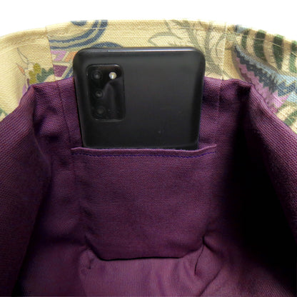 Close up of a mini tote bag interior pocket