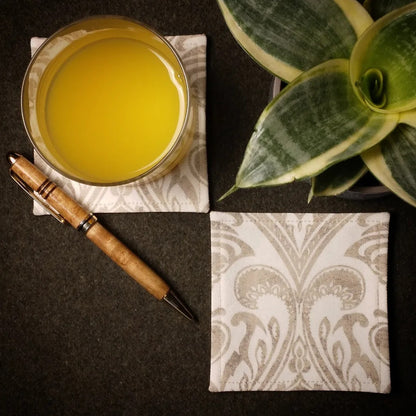 Square Fabric Coaster Set of 2 - Natural Damask Print