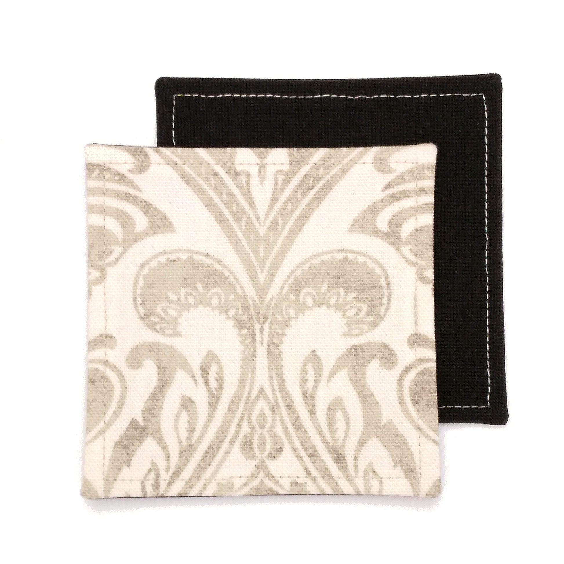 Square coasters with natural colour damask print on off-white background
