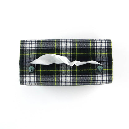 Top view of woven brushed cotton rectangle tissue box cover with buttons