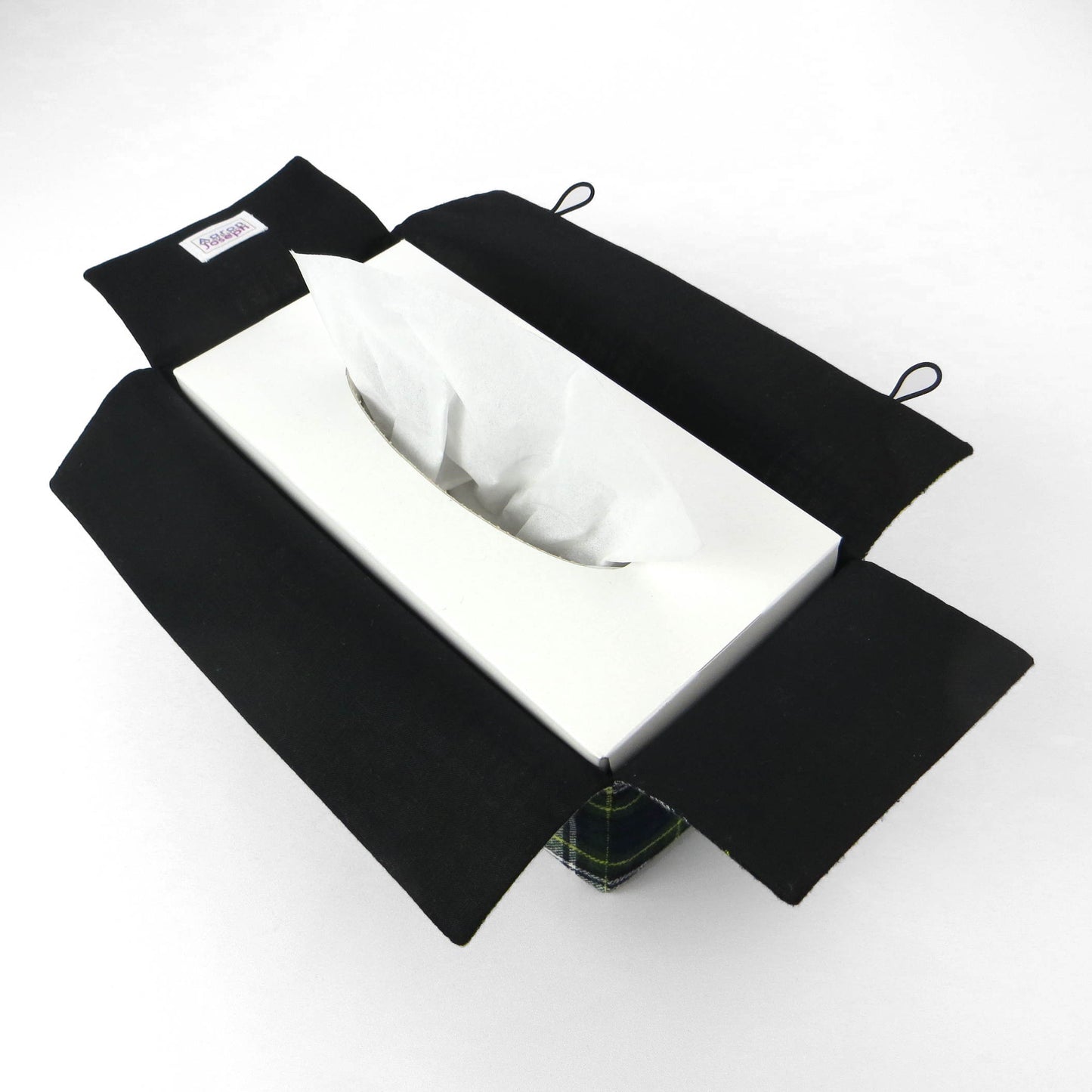 Interior view of woven brushed cotton rectangle tissue box cover