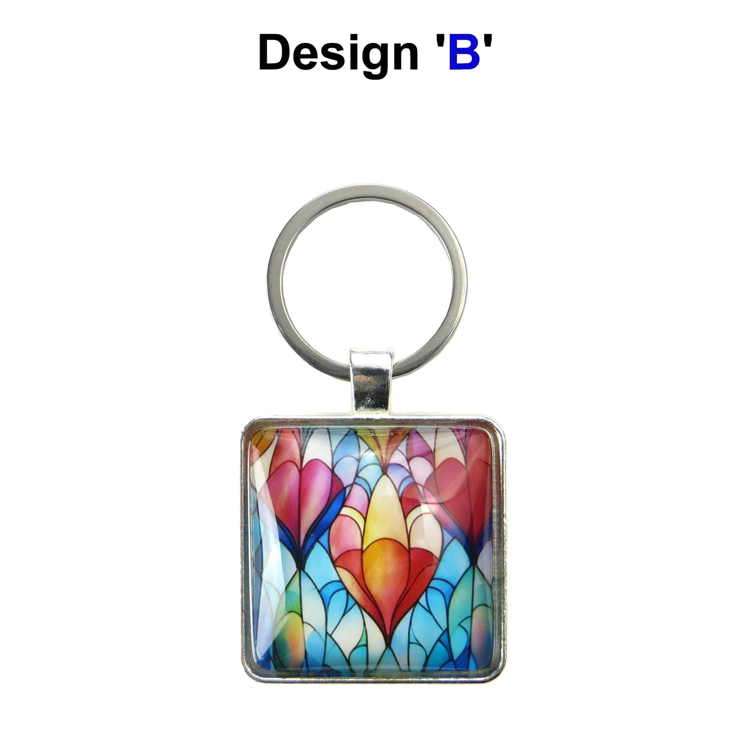 Keyring with a colourful glass domed image