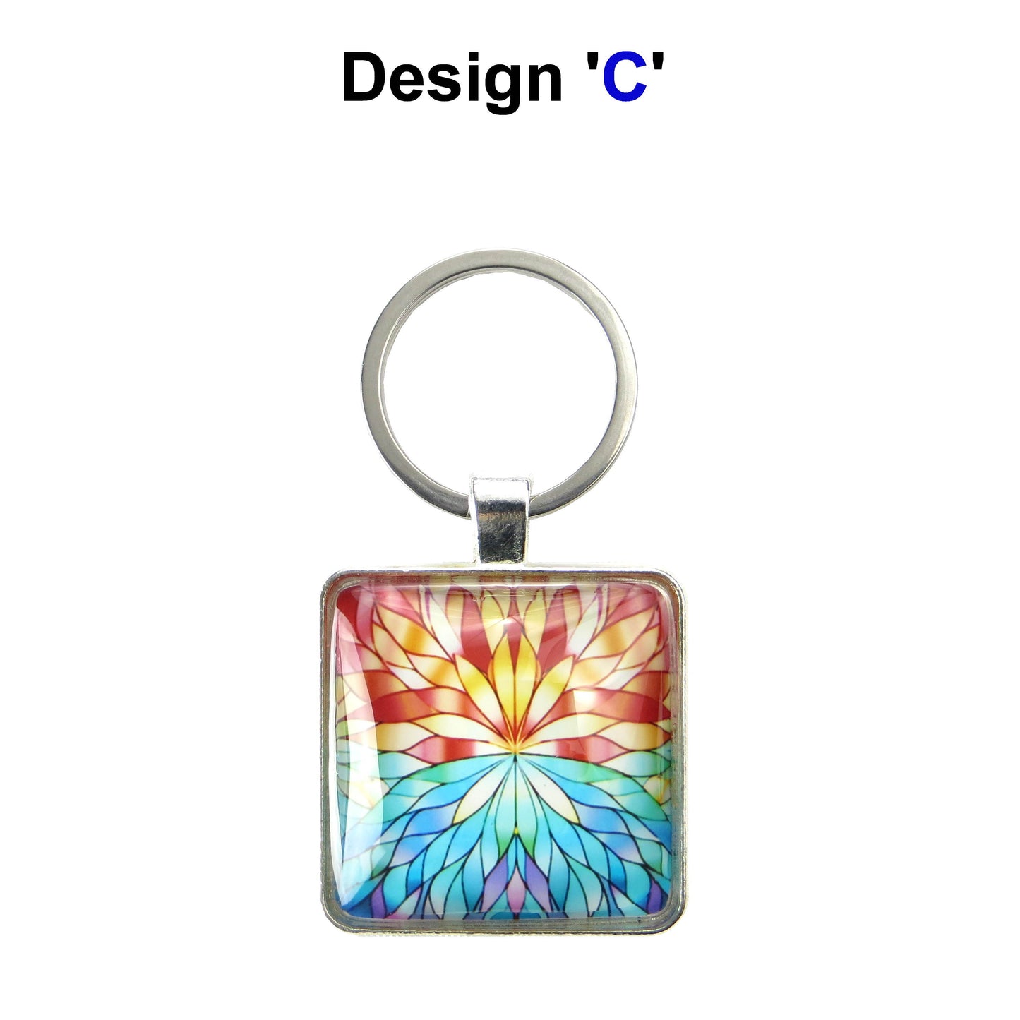 Keyring with a colourful glass domed image