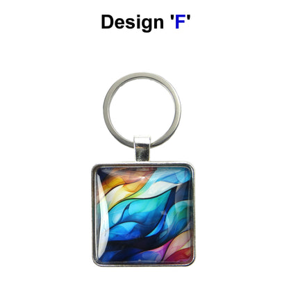 Keyring with a colourful glass domed image
