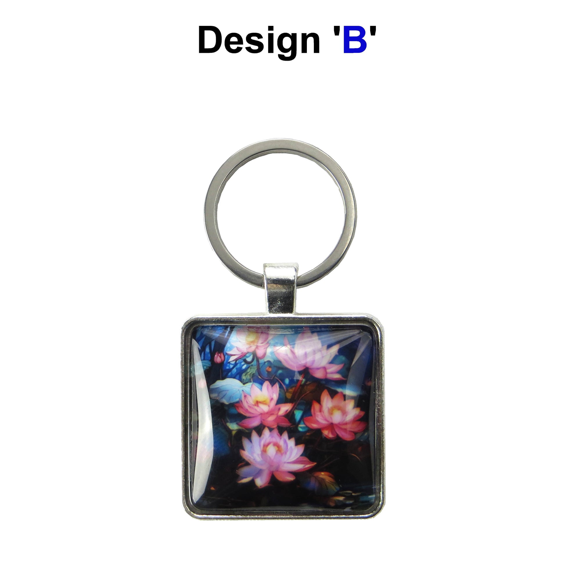 Keyring with a colourful glass domed image
