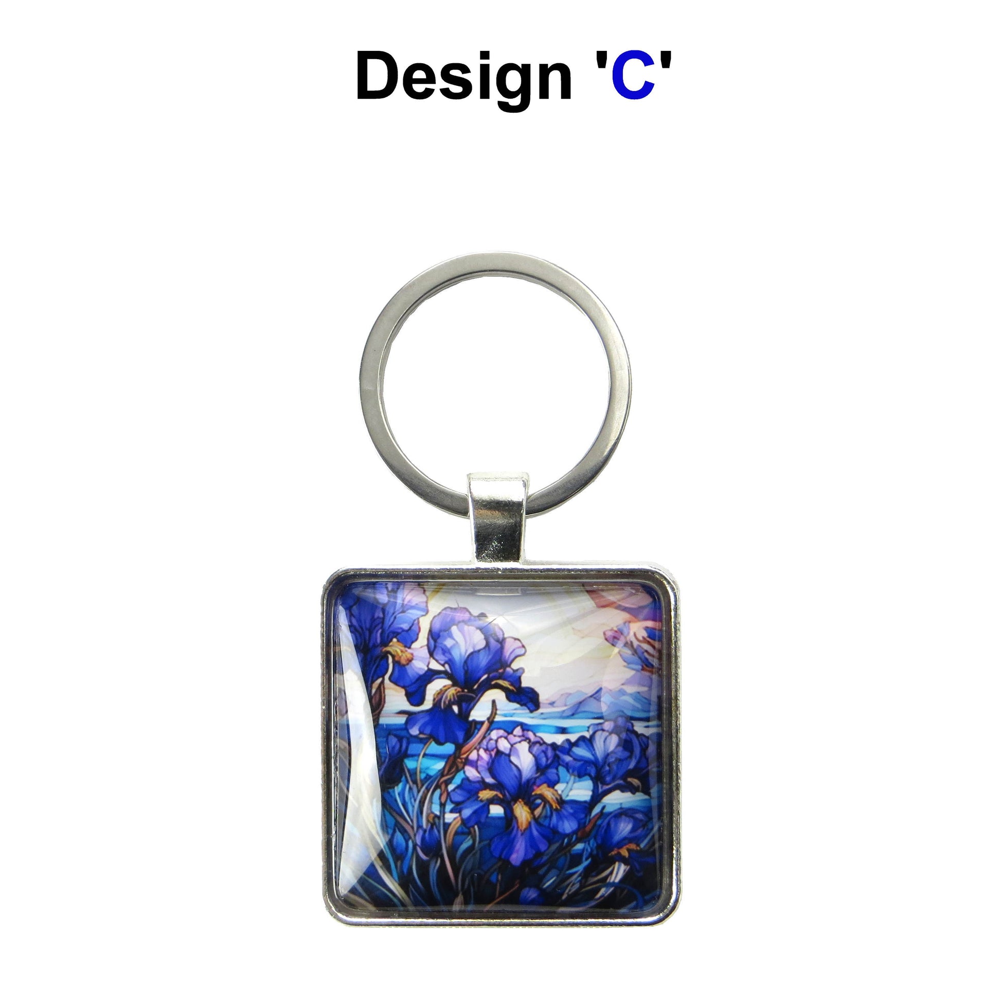 Keyring with a colourful glass domed image