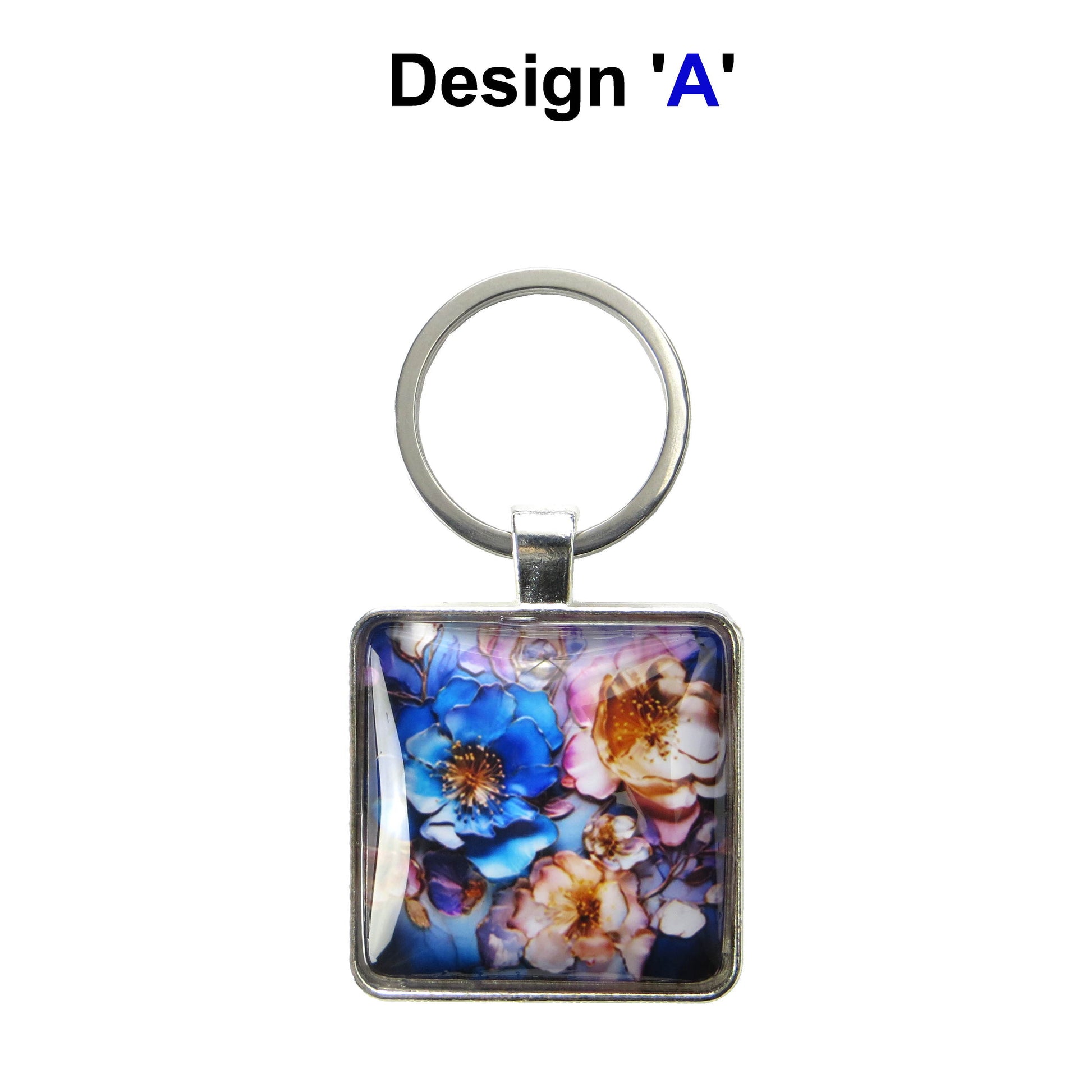 Keyring with a colourful glass domed image