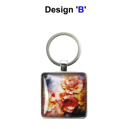Keyring with a colourful glass domed image