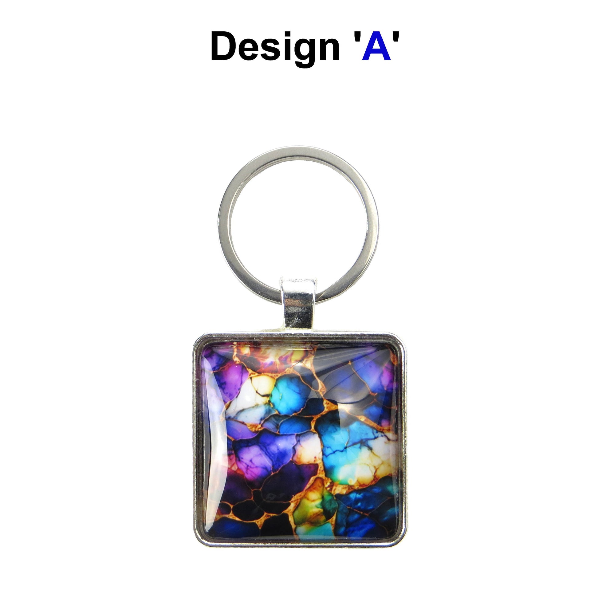Keyring with a colourful glass domed image