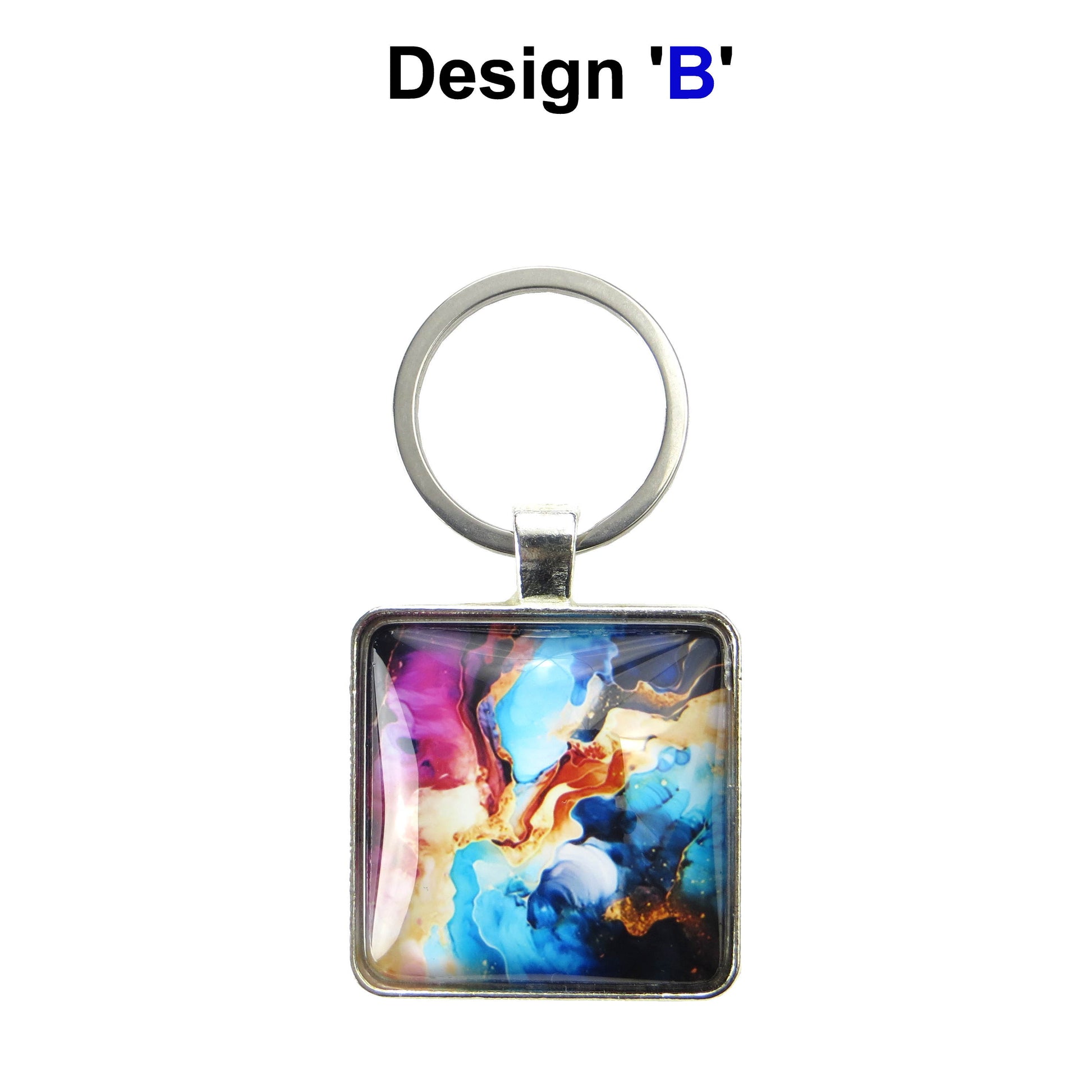 Keyring with a colourful glass domed image
