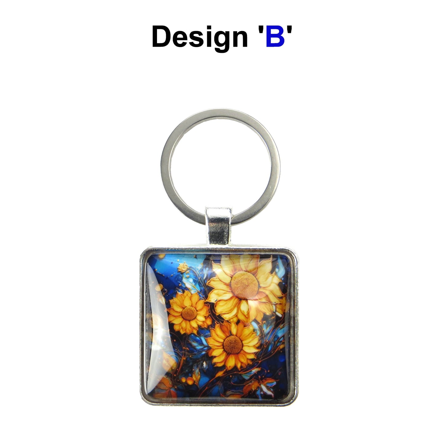Keyring with a colourful glass domed image