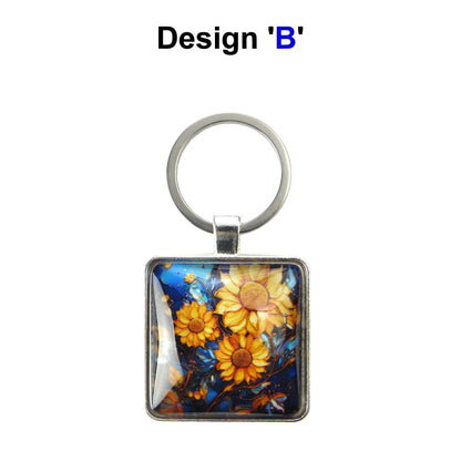 Keyring with a colourful glass domed image
