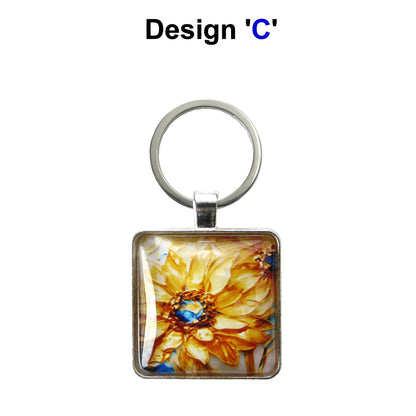 Keyring with a colourful glass domed image