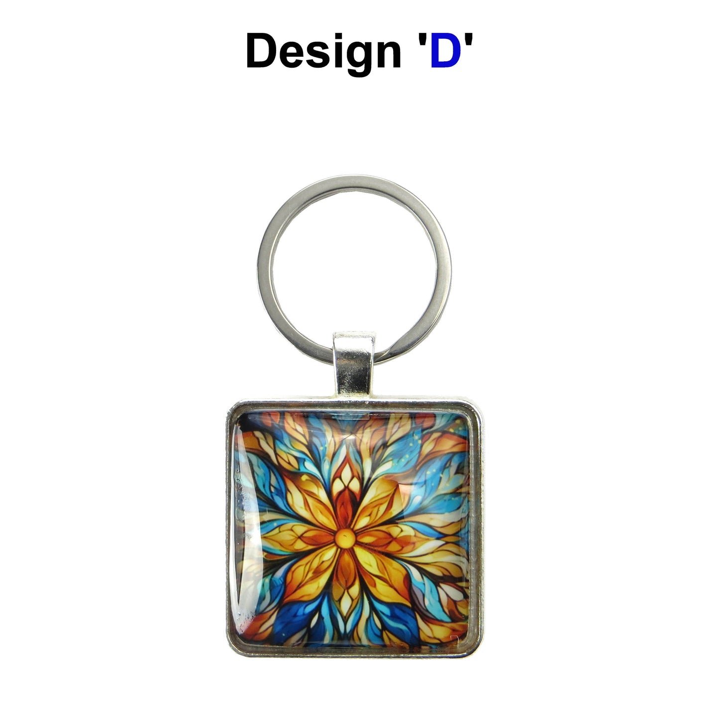 Keyring with a colourful glass domed image