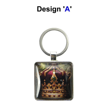 Keyring with a colourful glass domed image