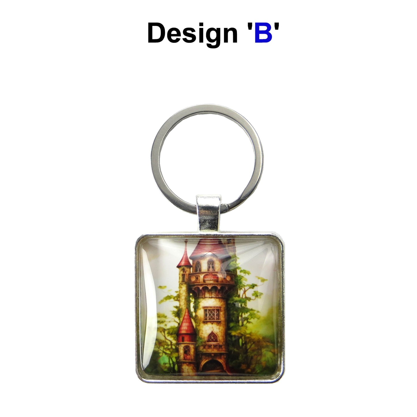 Keyring with a colourful glass domed image