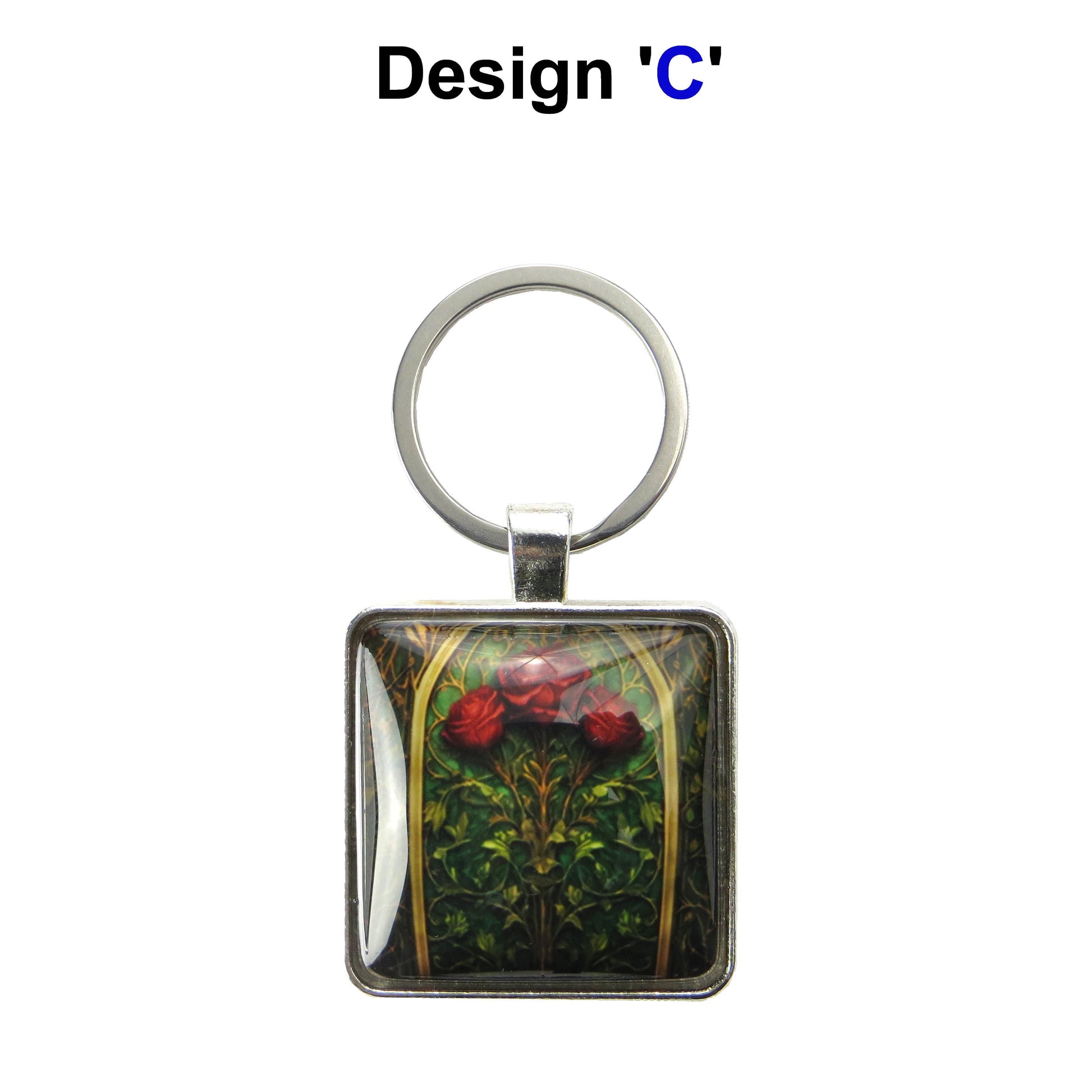 Keyring with a colourful glass domed image