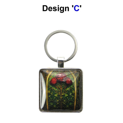 Keyring with a colourful glass domed image