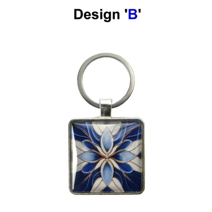 Keyring with a colourful glass domed image