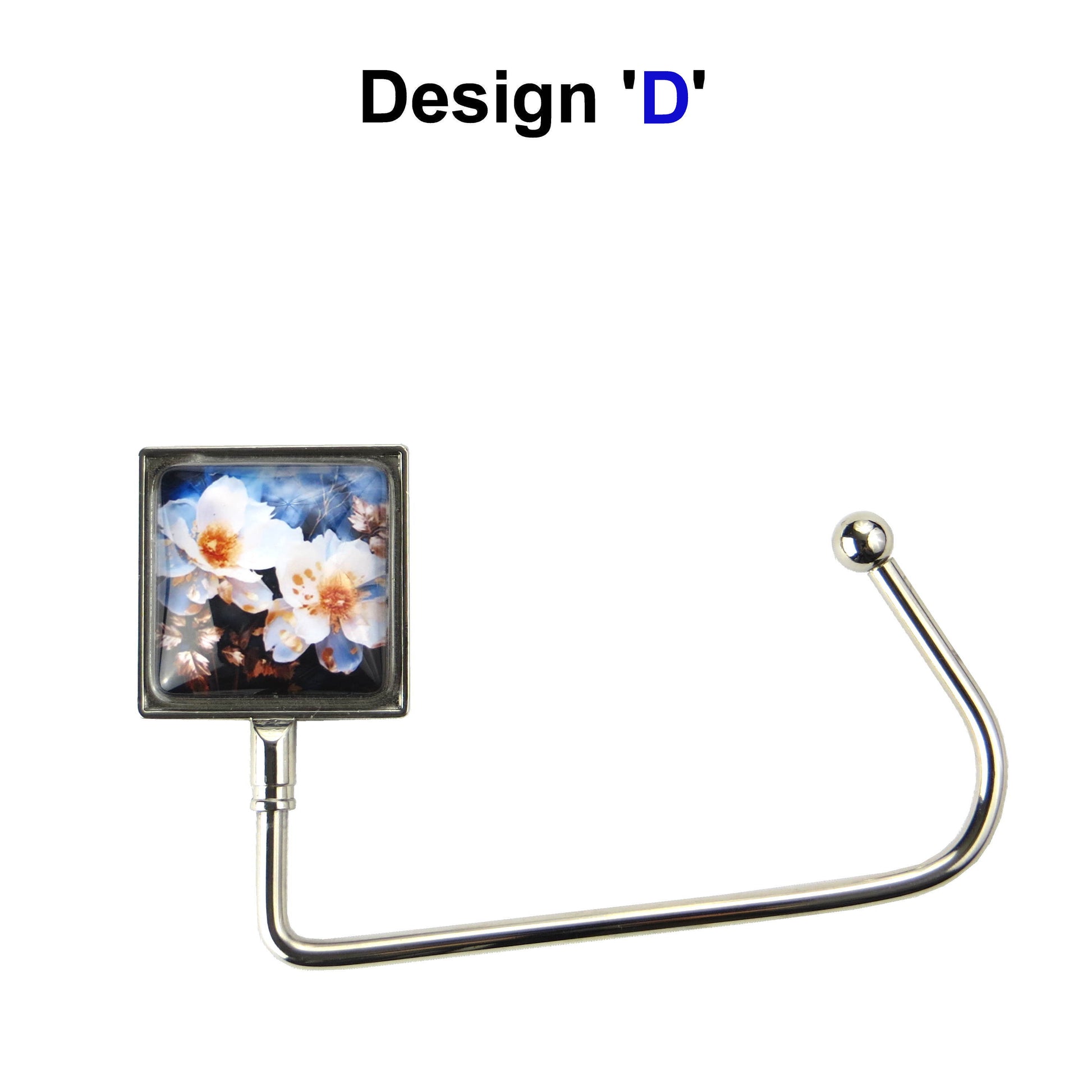 Glass domed image with metal hook for hanging accessories on tables, ledges, and shelves