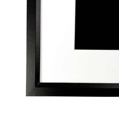 Close up of a bevelled picture frame with white mat